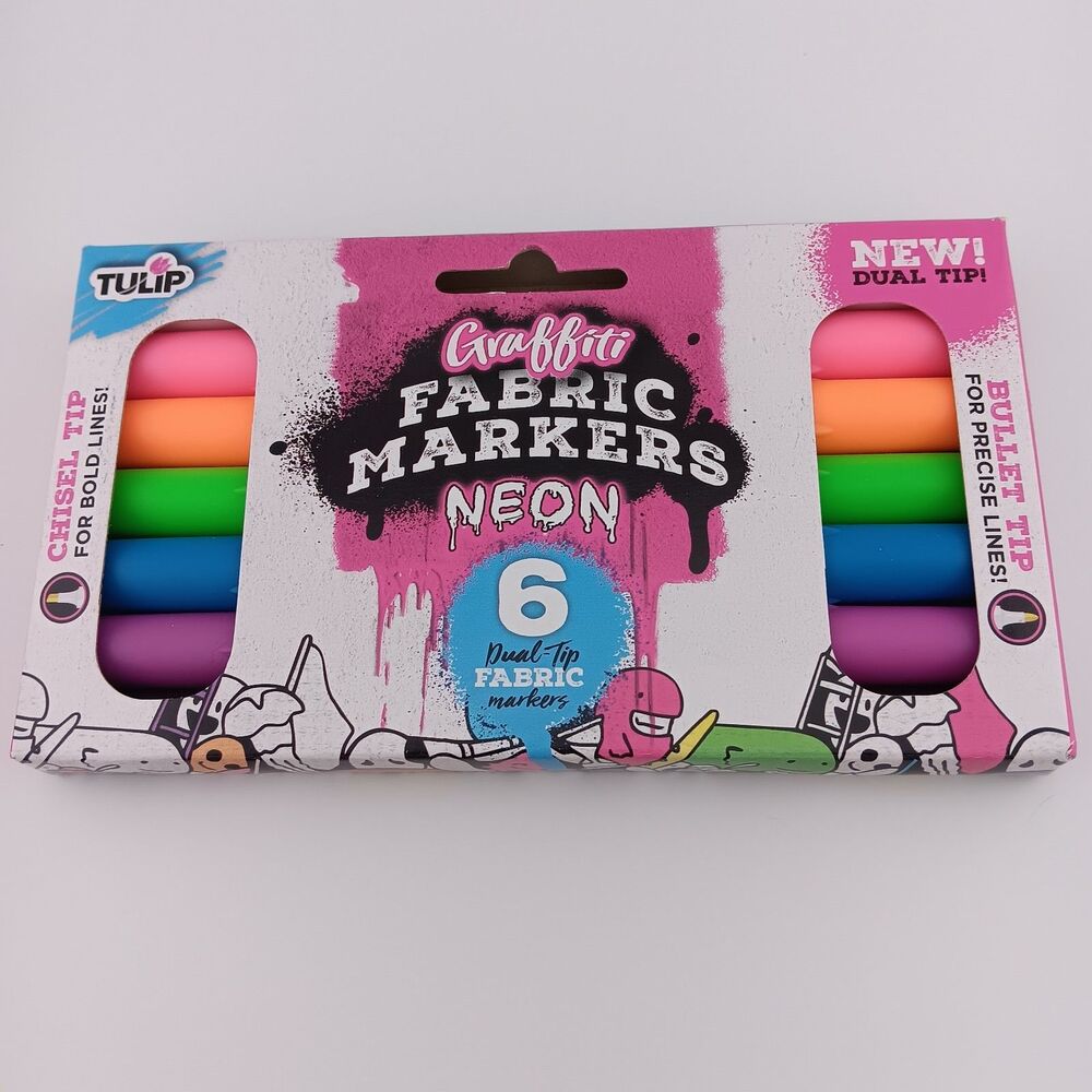 Tulip - Graffiti Fabric Dual-Tip Markers - 6pk - Neon Rainbow Set